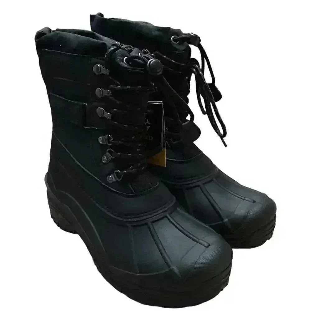 Khombu Men 9 Waterproof Insulated Lace Up Drawstring Snow Boots Black Vegan NEW